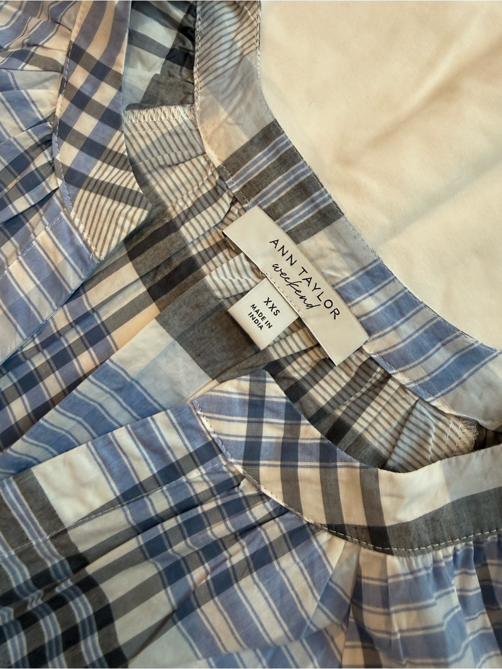 Ann Taylor Weekend Plaid Cotton Blouse Size XXS Blue White